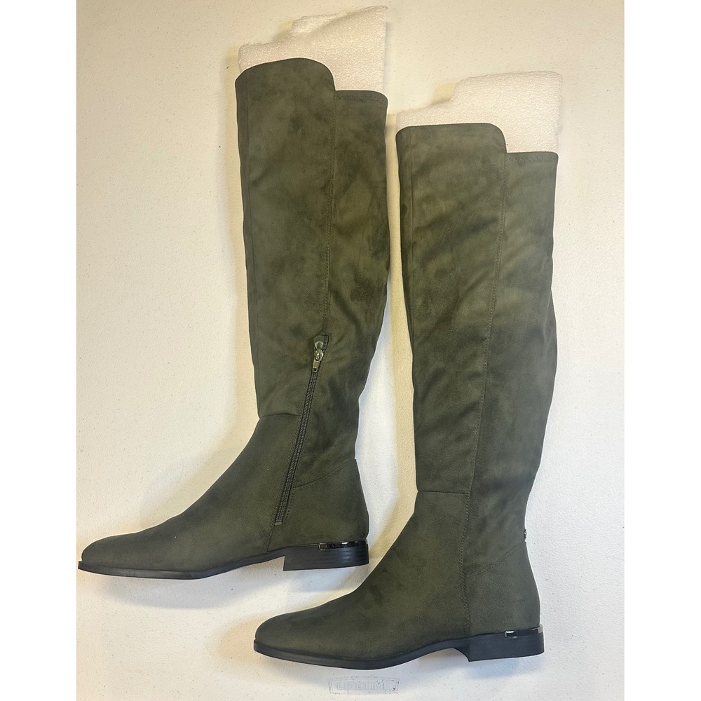 Nine West WNALLAIR2 Olive Green Faux Suede Over The Knee Boots Womens 12M